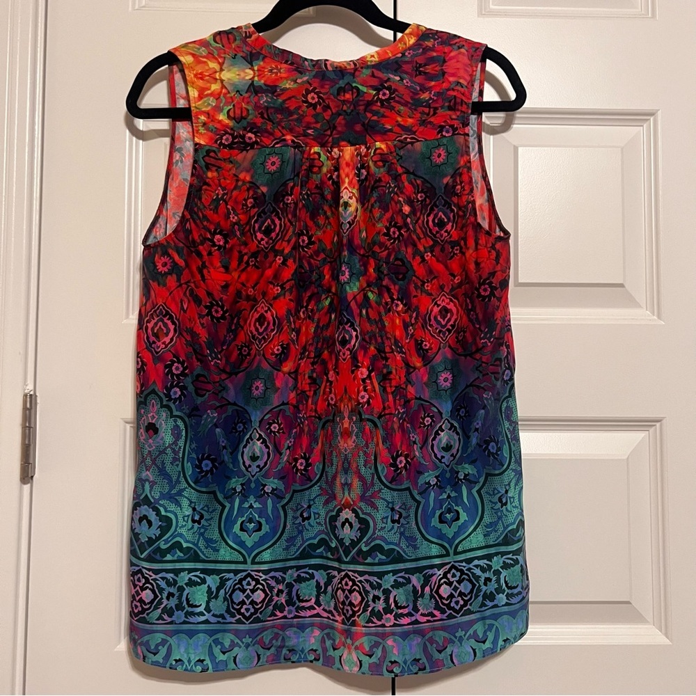Tangerine Colorful Patterned Silk Sleeveless Blouse - Picture 6 of 8